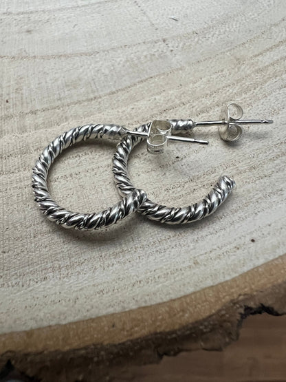 Elaine Tahe Navajo Sterling Silver Hoop Earrings — 5/8" × 1/8" (Listing #2)