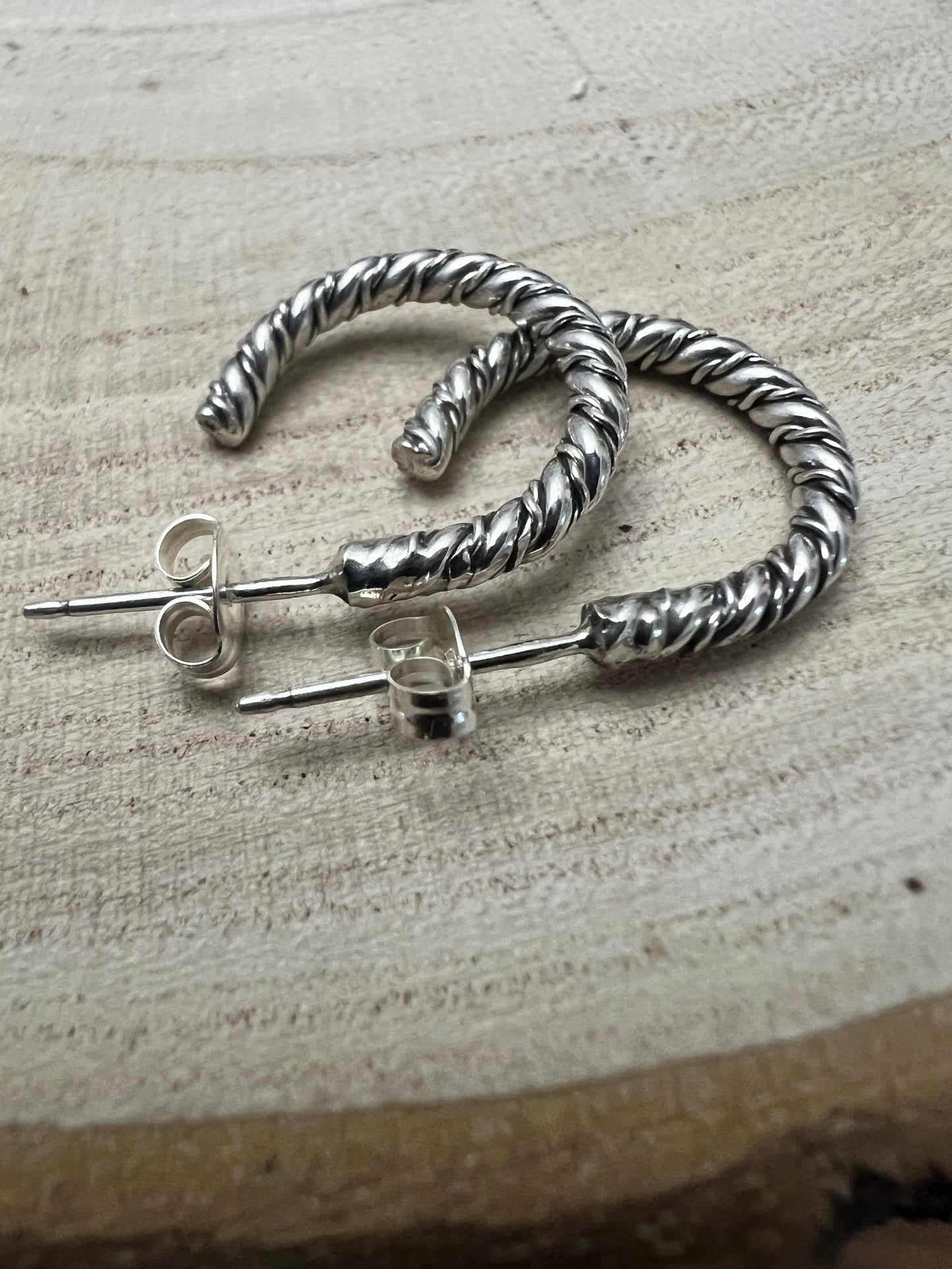 Elaine Tahe Navajo Sterling Silver Hoop Earrings — 5/8" × 1/8" (Listing #2)