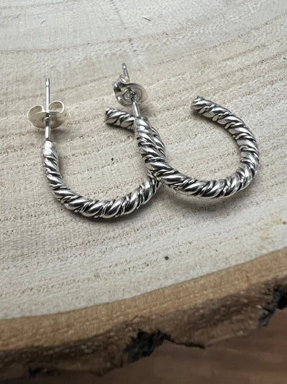 Elaine Tahe Navajo Sterling Silver Hoop Earrings — 5/8" × 1/8" (Listing #2)