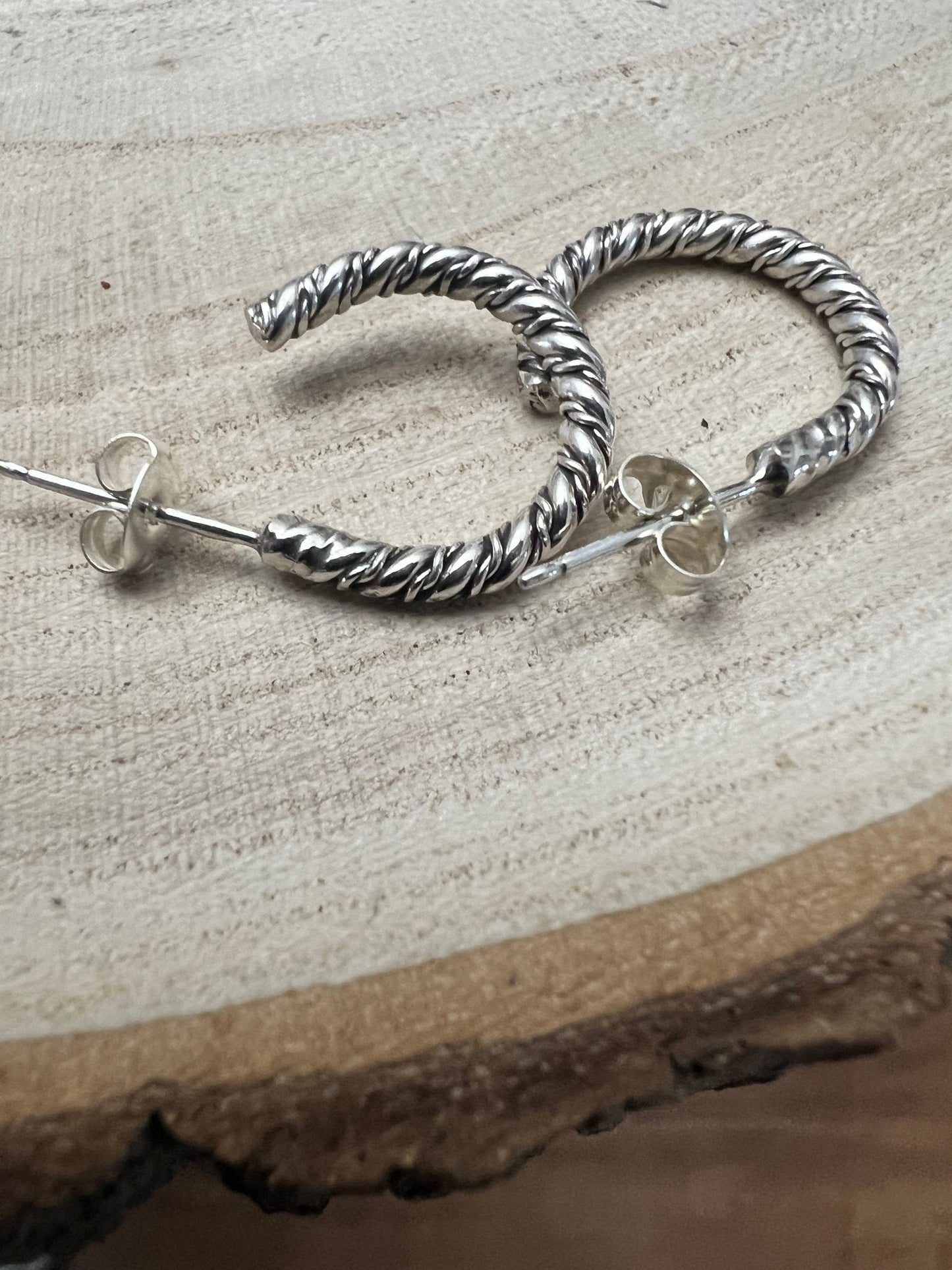 Elaine Tahe Navajo Sterling Silver Hoop Earrings — 5/8" × 1/8" (Listing #2)
