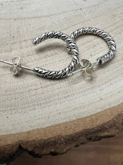 Elaine Tahe Navajo Sterling Silver Hoop Earrings — 5/8" × 1/8" (Listing #2)