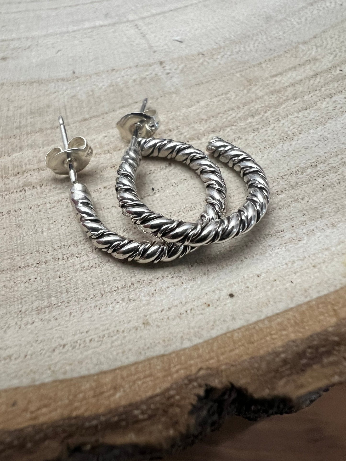 Elaine Tahe Navajo Sterling Silver Hoop Earrings — 5/8" × 1/8" (Listing #2)