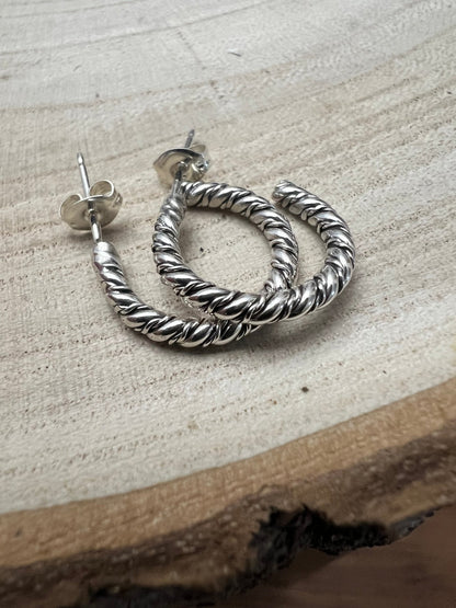Elaine Tahe Navajo Sterling Silver Hoop Earrings — 5/8" × 1/8" (Listing #2)