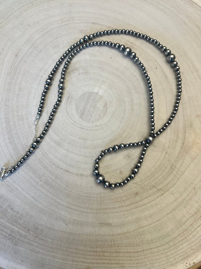 Graduated Sterling Silver Pearls Hoop necklace - 23 inch