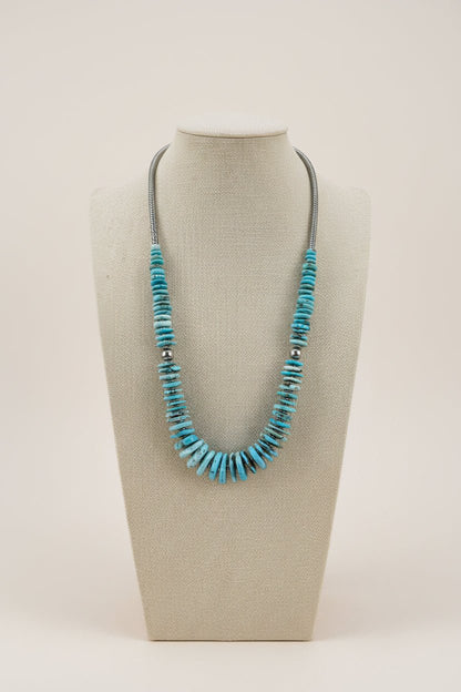 Light Blue Turquoise Graduated Necklace with Sterling Silver Pearls & Hematite – 23 inch