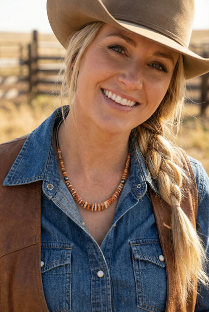 Orange & Turquoise Graduated Necklace - 22 inch