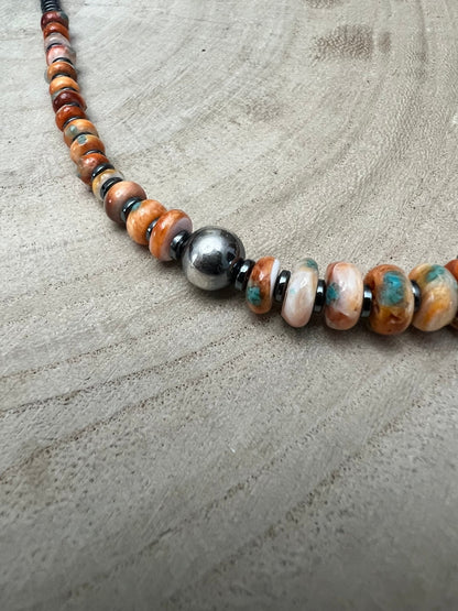 Orange & Turquoise Graduated Necklace - 22 inch