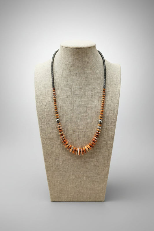 Orange & Turquoise Graduated Necklace - 22 inch