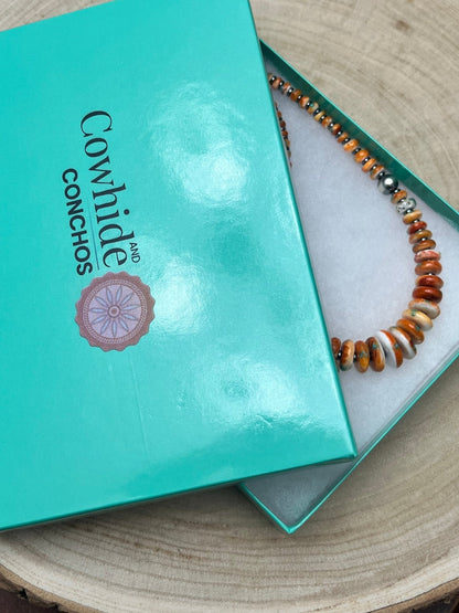 Orange & Turquoise Graduated Necklace - 22 inch
