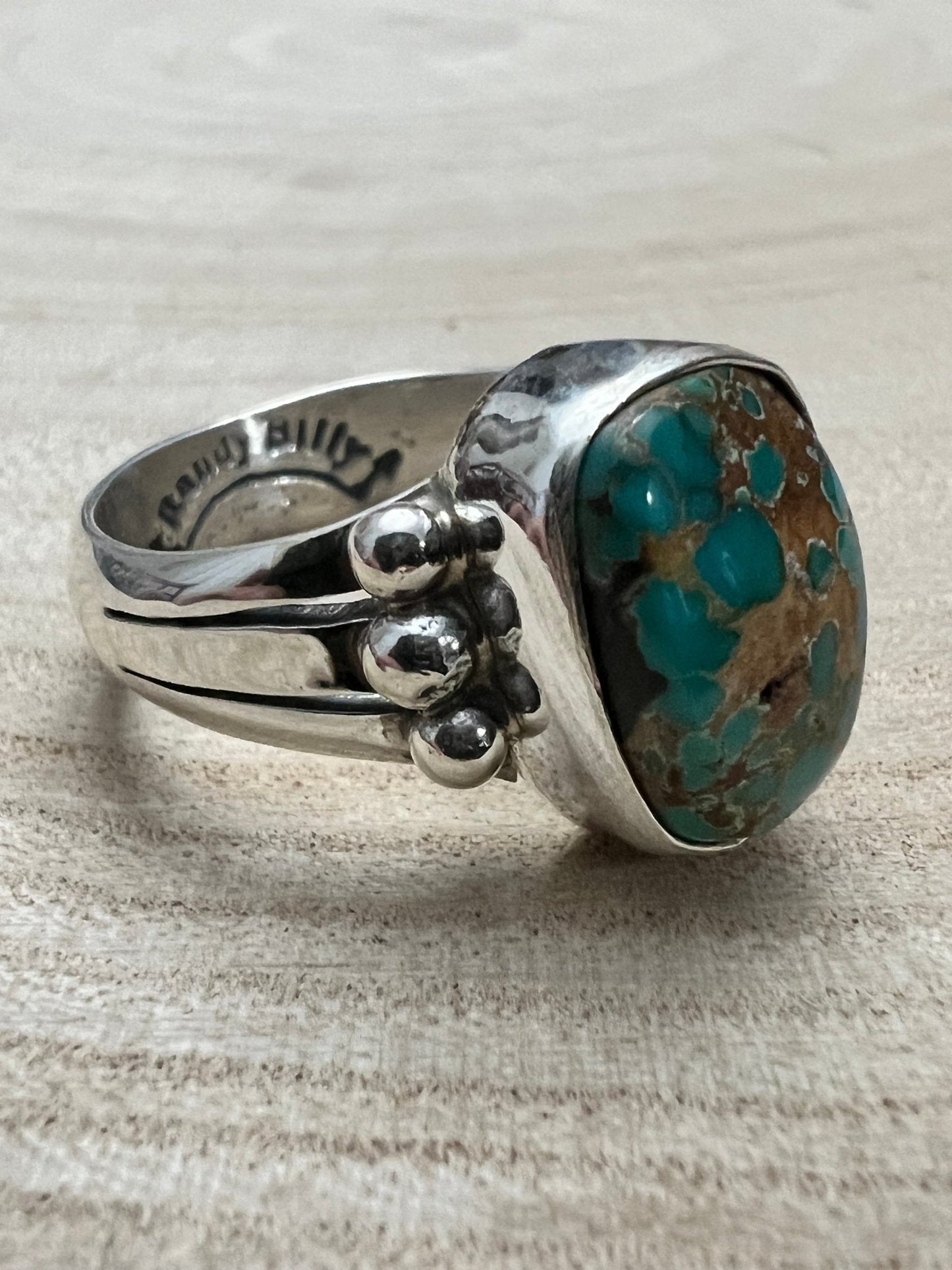 Randy Billy Navajo Sterling Silver Ring with Royston Turquoise — Size 10 (Compact 5/8" × 1/2")