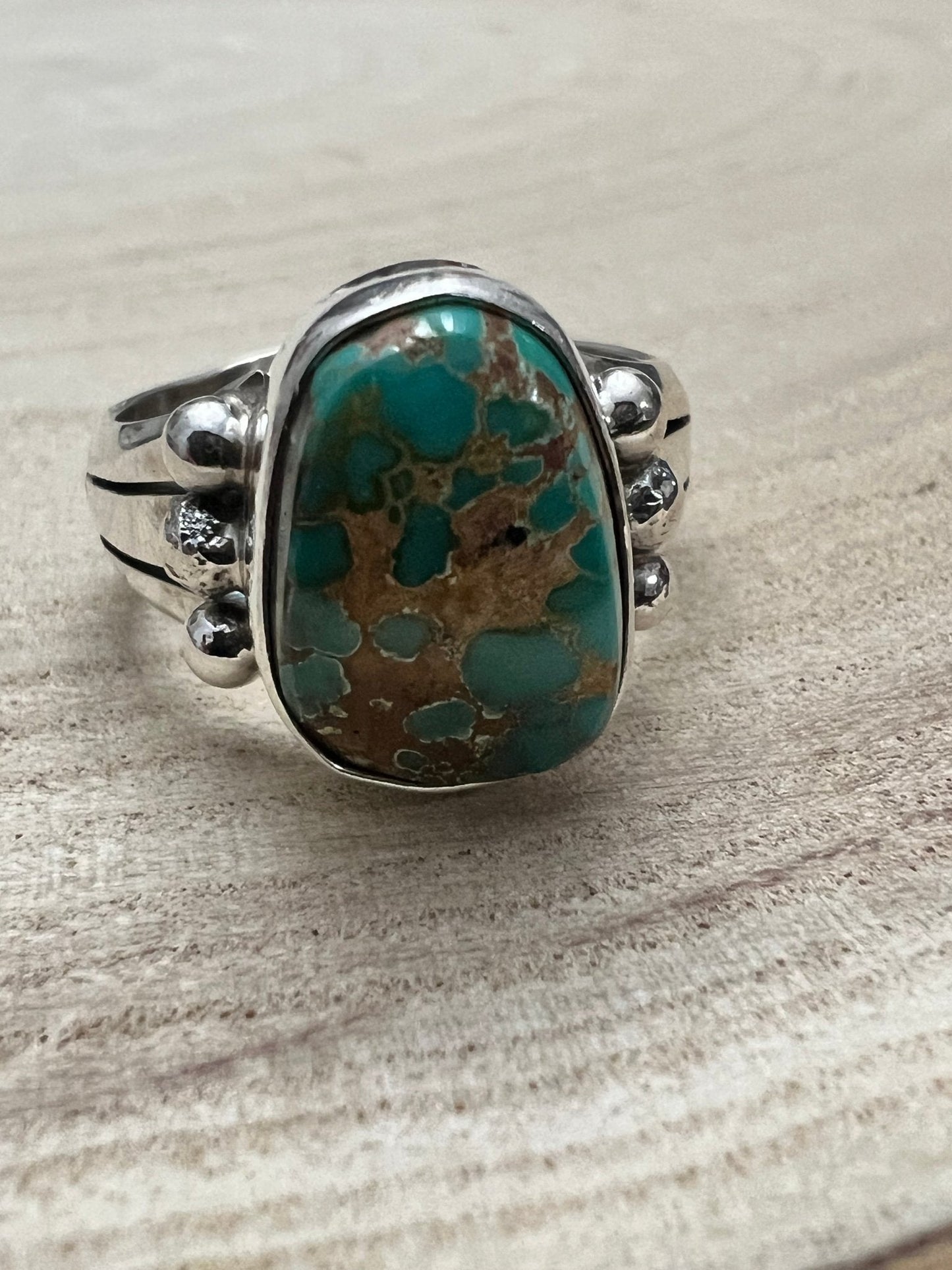 Randy Billy Navajo Sterling Silver Ring with Royston Turquoise — Size 10 (Compact 5/8" × 1/2")
