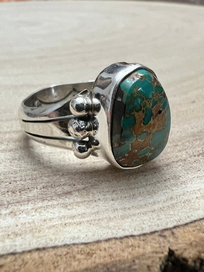 Randy Billy Navajo Sterling Silver Ring with Royston Turquoise — Size 10 (Compact 5/8" × 1/2")