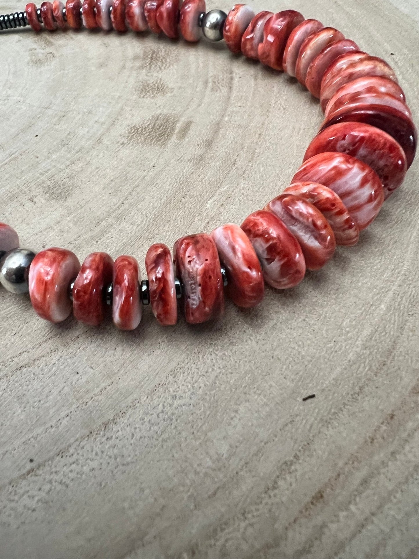 Red Spiny Oyster & Black Hematite Necklace – 23.5 inch