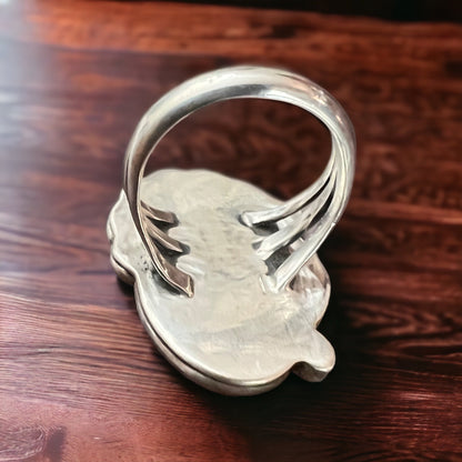 Large Turquoise Cabochon Sterling Silver Shadow Box Ring — Size 6 (Clearance)