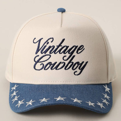 VINTAGE COWBOY Embroidered Star Brim Trucker Hat